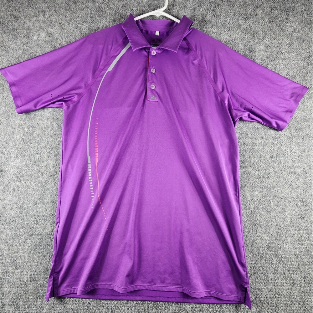 Adidas Mens Puremotion Coolmax Golf Polo Shirt Purple Graphic Short Sleeve M